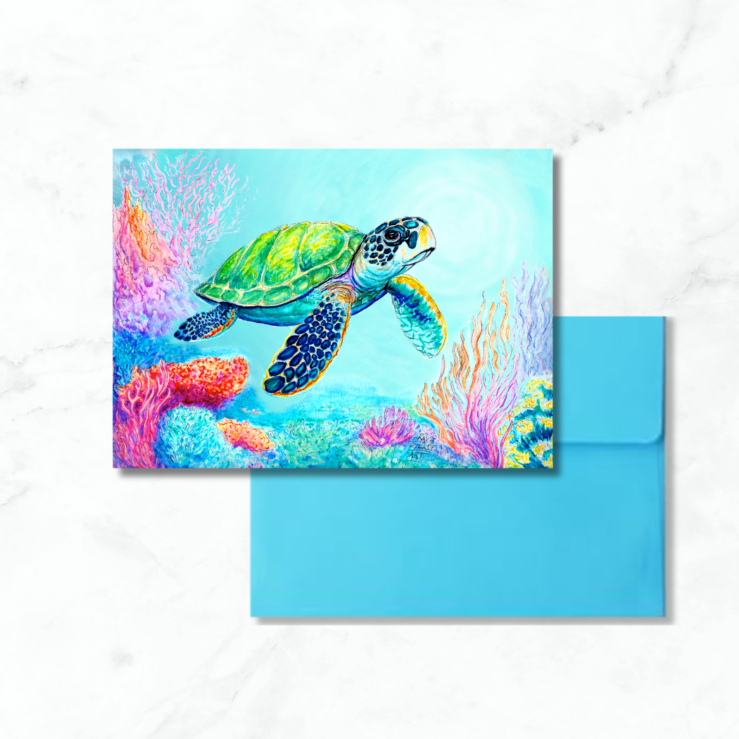 Coral Garden Sea Turtle Greeting Card
