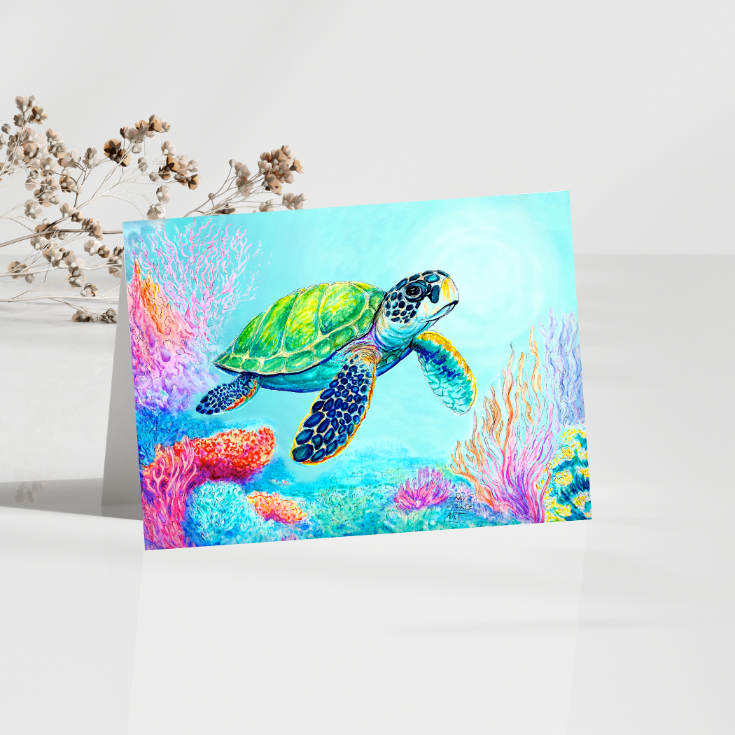 Coral Garden Sea Turtle Greeting Card