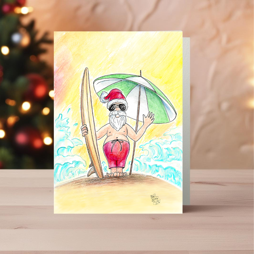 Santa's Beach Holiday Greeting Card