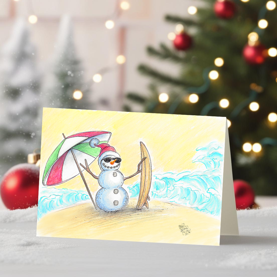 Snoman's Beach Holiday Greeting Card