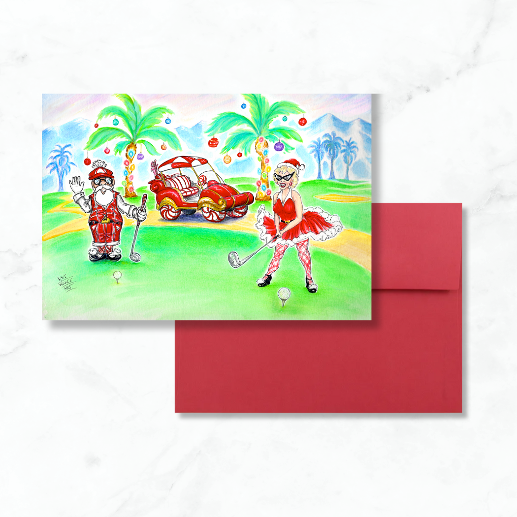 Santa's Golf Holiday Greeting Card