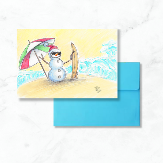 Snoman's Beach Holiday Greeting Card