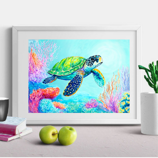 Coral Garden Sea Turtle Art Print