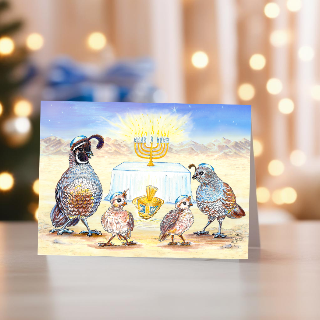 Quail Family Hanukkah Greeting Card