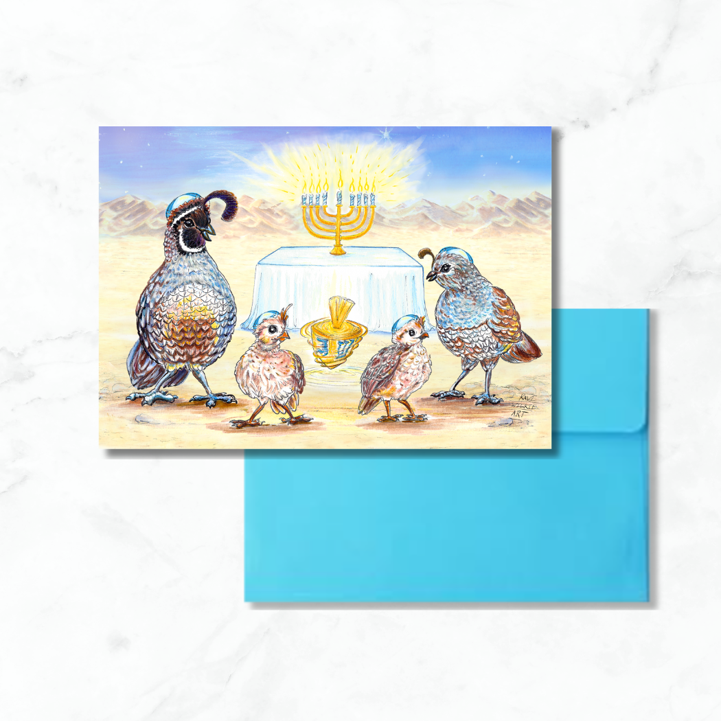 Quail Family Hanukkah Greeting Card