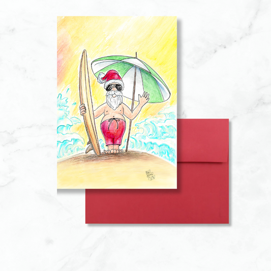 Santa's Beach Holiday Greeting Card