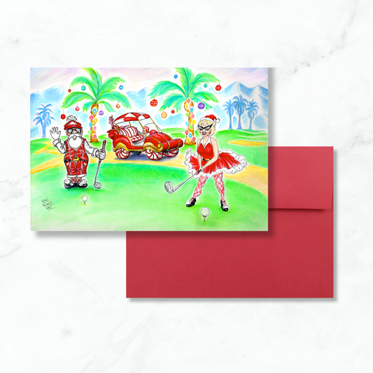Santa's Golf Holiday Greeting Card